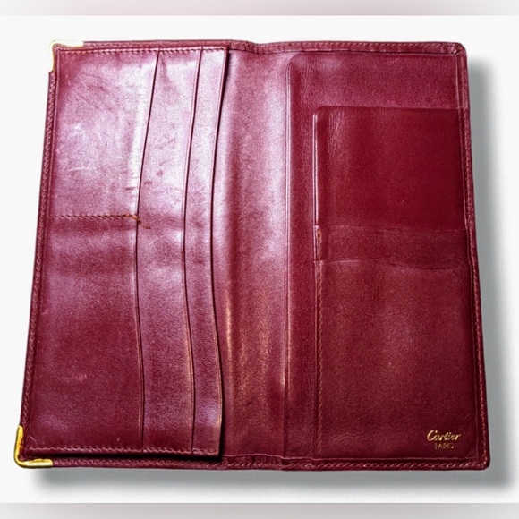 Cartier | Must De Cartier Burgundy Leather "Double C" Logo Long Bifold Wallet - Picture 3 of 11